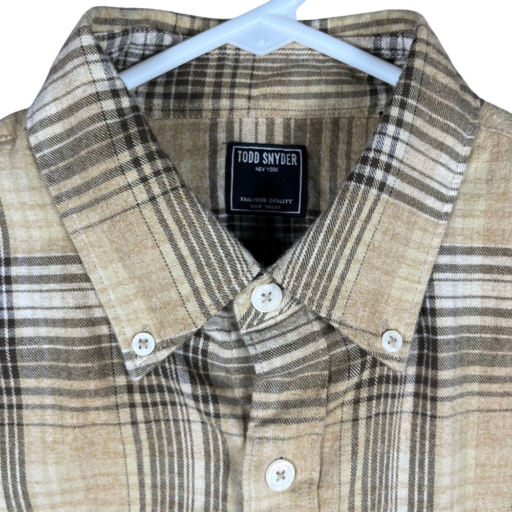 Todd Snyder Flannel Shirt Mens Medium Tan Brown Plaid Button Down Long Sleeve